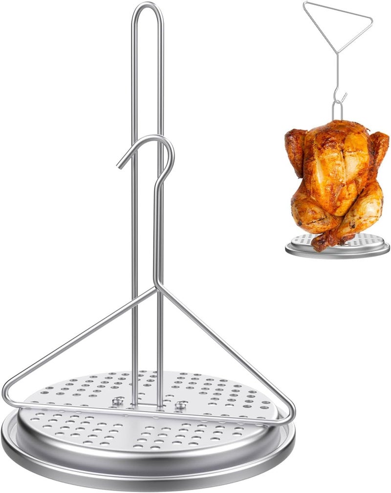 DELSbbq Turkey Fryer Stand Kit, Chicken Roaster Stand, Stainless Steel Poultry Frying Replacement with Lifter Hook,Vertical Rack and Perforated Holder Base, Turkey Fryer Accessories for Deep Fryer Pot - Image 1